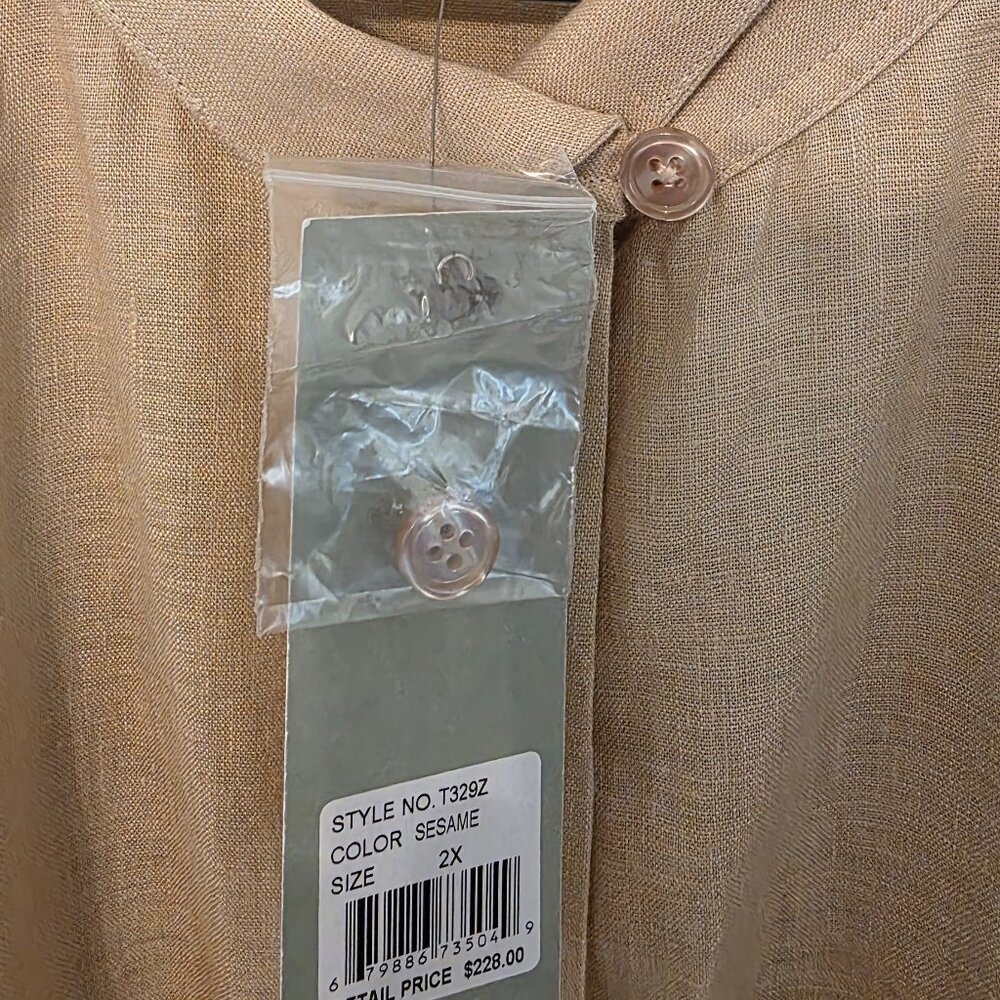 NWT Go Silk Women's Sesame Colored Linen Blouse, Size 2X. - Picture 4 of 10